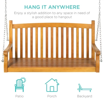 Best Choice Products 48in Wooden Curved Back Hanging Porch Swing Bench For Patio, Deck W/ Mounting Chains - Image 4