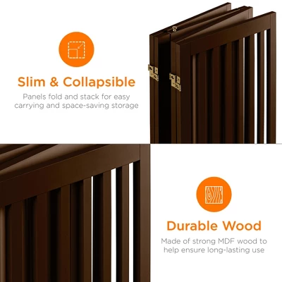 Best Choice Products 31.5in 4-Panel Freestanding Wooden Pet Gate W/ Walk Through Door, Adjustable Pen - Image 3