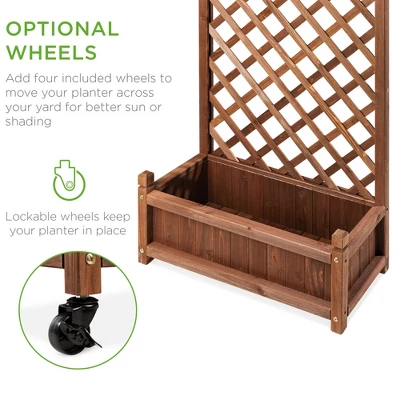 Best Choice Products 48in Mobile Wood Planter Box & Diamond Lattice Trellis, W/ Drainage Holes, Optional Wheels - Walnut - Image 3