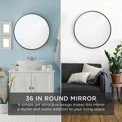 Best Choice Products 36in Framed Round Bathroom Vanity Wall Mirror W/ Anti-Blast Film
