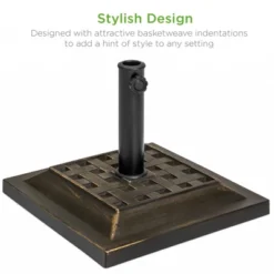 Best Choice Products 26lb Heavy-Duty Steel Square Patio Umbrella Base Stand W/ Decorative Basketweave Pattern - Bronze
