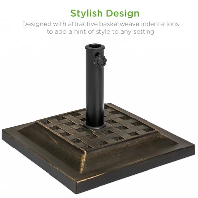 Best Choice Products 26lb Heavy-Duty Steel Square Patio Umbrella Base Stand W/ Decorative Basketweave Pattern - Bronze