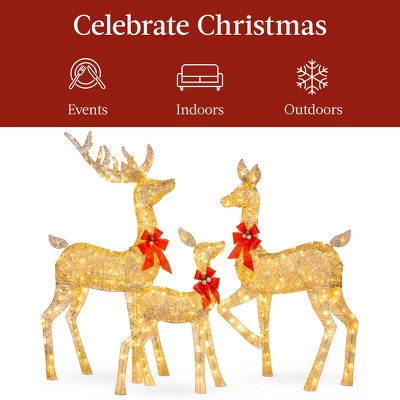 Best Choice Products 3-Piece Lighted Christmas Deer Set Outdoor Yard Decoration With 360 LED Lights, Stakes - Image 5
