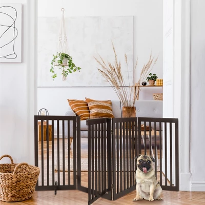 Best Choice Products 31.5in 4-Panel Freestanding Wooden Pet Gate W/ Walk Through Door, Adjustable Pen - Image 5