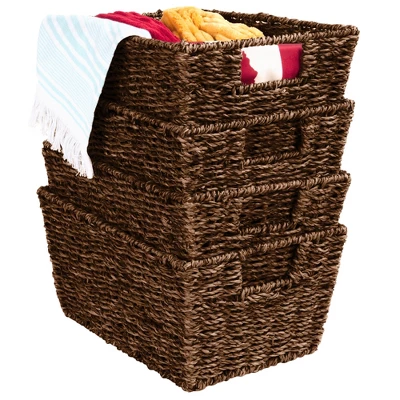 Best Choice Products Set Of 4 Multipurpose Stackable Seagrass Storage Laundry Organizer Baskets W/ Handles - Image 7