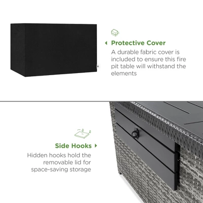 Best Choice Products 52in Wicker Propane Gas Fire Pit Table 50,000 BTU W/ Glass Wind Guard, Tank Holder, Cover - Image 3