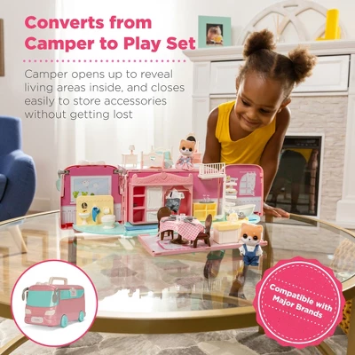 Best Choice Products Camper Van Playset Pretend Play Dollhouse Toy With 54 Accessories And Tiny Critters For Kids - Image 2
