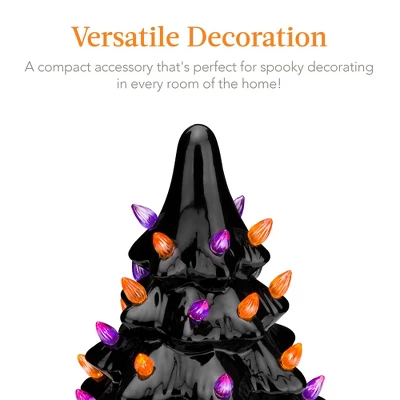 Best Choice Products 15in Pre-Lit Ceramic Tabletop Halloween Tree, Holiday Decoration W/ Orange & Purple Bulb Lights - Image 4