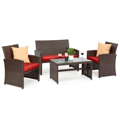 Best Choice Products 4-Piece Outdoor Wicker Patio Conversation Furniture Set W/ Coffee Table, Cushions - Image 7