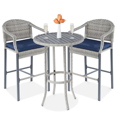 Best Choice Products 3-Piece Outdoor Wicker Bistro Bar Height Set For Patio, Garden W/ Barstools, Steel Frame - Image 9