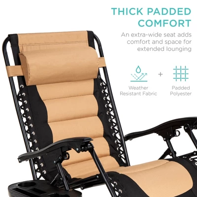 Best Choice Products Oversized Padded Zero Gravity Chair, Folding Outdoor Patio Recliner W/ Headrest, Side Tray - Image 2
