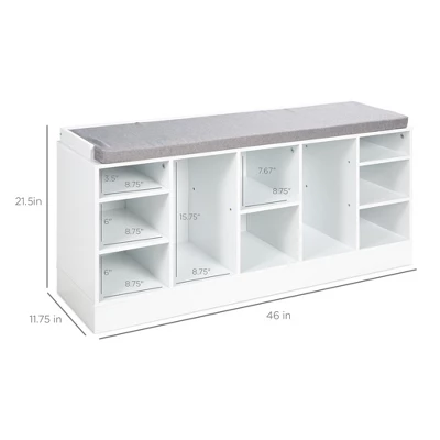 Best Choice Products 46in Shoe Storage Organization Rack Bench For Entryway, Bedroom W/ Padded Seat, 10 Cubbies - White - Image 6