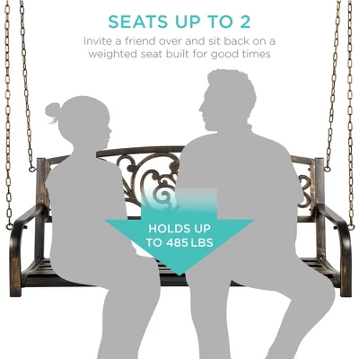 Best Choice Products 2-Person Metal Outdoor Porch Swing, Hanging Steel Patio Bench W/ Floral Accent - Bronze - Image 3