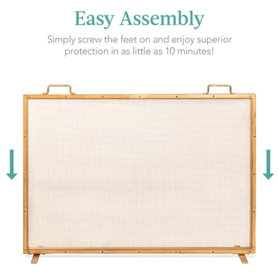 Best Choice Products 38x27in Single Panel Fireplace Screen Handcrafted Steel Mesh Spark Guard W/ Handles - Image 5