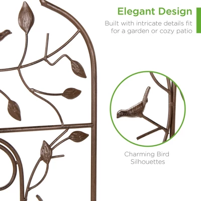 Best Choice Products 60x15in Iron Arched Garden Trellis Fence Panel W/ Branches, Birds For Climbing Plants - Bronze