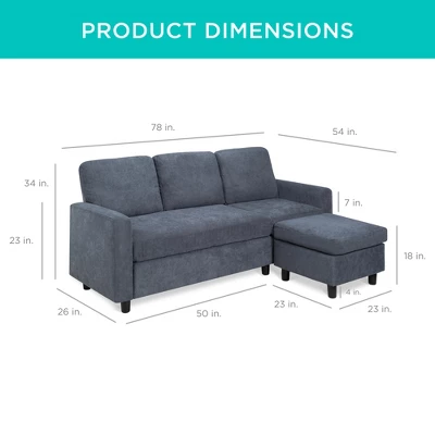 Best Choice Products Upholstered Sectional Sofa Couch W/ Chaise Lounge, 3-Seat Design, Ottoman Bench - Image 6