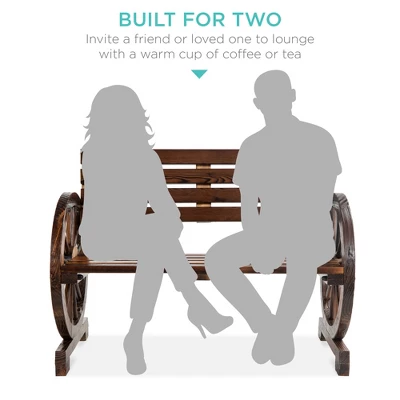 Best Choice Products 2-Person Wooden Wagon Wheel Bench For Patio, Garden, Outdoor Lounging W/ Rustic Design - Brown - Image 3