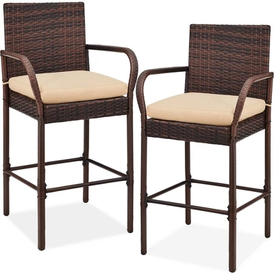 Best Choice Products Set Of 2 Wicker Bar Stools W/ Cushion, Footrests, Armrests For Patio, Pool, Deck - Image 7