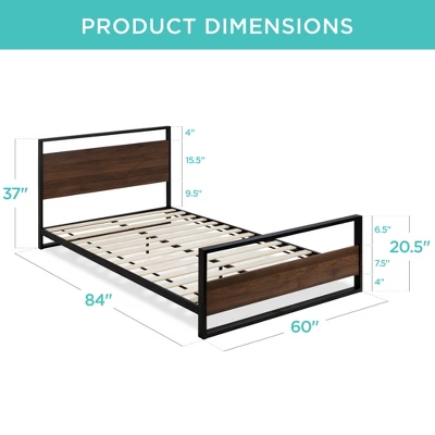 Best Choice Products Metal Wood Platform Queen Bed Frame W/ Wood Slats, Headboard, Footboard, 660lb Cap - Black/Brown - Image 6