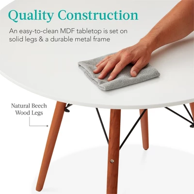Best Choice Products 35.5in Round Compact Mid-Century Modern Dining Table W/ Beech Wood Legs, Metal Frame - Image 4