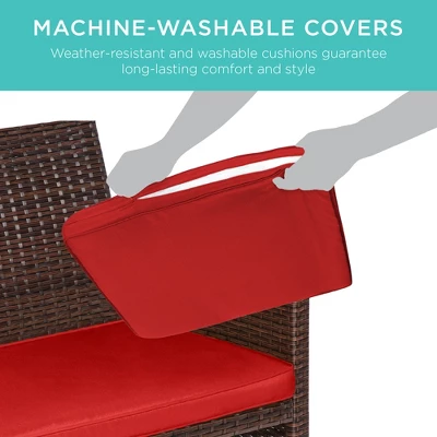 Best Choice Products 4-Piece Outdoor Wicker Patio Conversation Furniture Set W/ Coffee Table, Cushions - Image 4