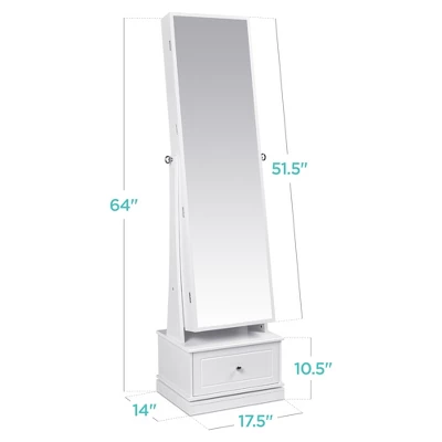 Best Choice Products 360 Swivel Standing Mirrored Jewelry Cabinet, LED-Lit Makeup Organizer W/ Mirror - White - Image 6