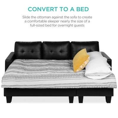 Best Choice Products 3-Seat L-Shape Tufted Faux Leather Sectional Sofa Couch Set W/ Chaise Lounge, Ottoman Bench - Image 2