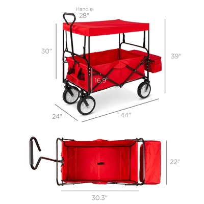 Best Choice Products Folding Utility Cargo Wagon Cart W/ Removable Canopy, Cup Holders - Image 6