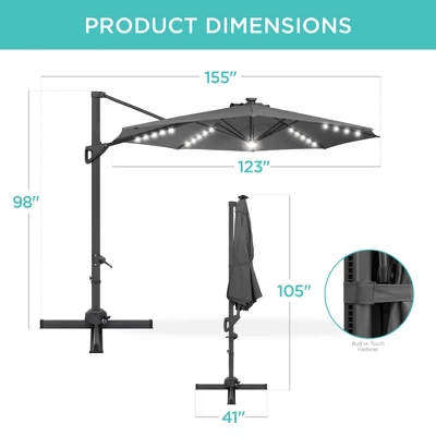 Best Choice Products 10ft 360-Degree Solar LED Cantilever Patio Umbrella, Outdoor Hanging Shade W/ Lights - Image 6