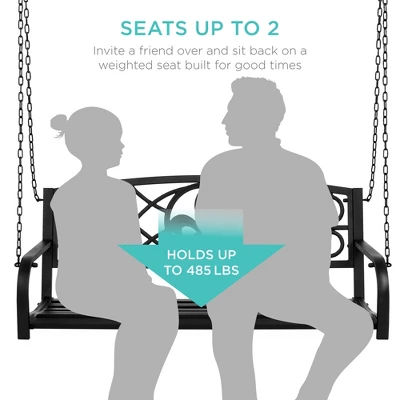 Best Choice Products 2-Person Metal Outdoor Porch Swing, Hanging Patio Bench W/ Weather-Resistant Steel - Image 3