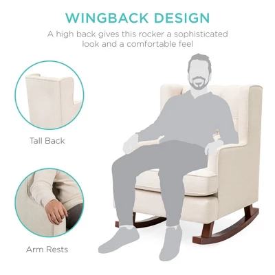 Best Choice Products Rocking Accent Chair, Tufted Upholstered Wingback For Home, Nursery W/ Wood Frame - Image 2