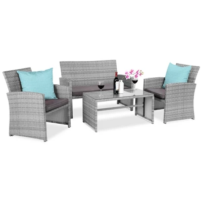 Best Choice Products 4-Piece Outdoor Wicker Patio Conversation Furniture Set W/ Coffee Table, Cushions - Image 8
