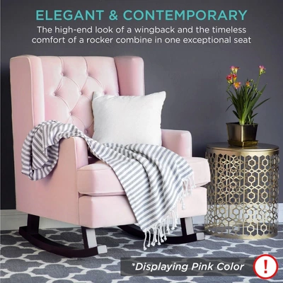 Best Choice Products Rocking Accent Chair, Tufted Upholstered Wingback For Home, Nursery W/ Wood Frame - Image 5
