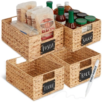 Best Choice Products Set Of 4 12in Woven Water Hyacinth Pantry Baskets W/ Chalkboard Label, Chalk Marker - Image 7