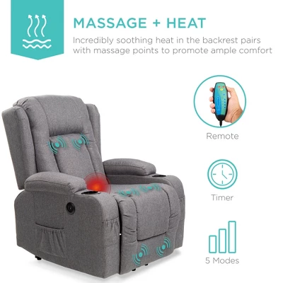 Best Choice Products Electric Power Lift Linen Recliner Massage Chair Furniture W/ USB Port, Heat, Cupholders - Image 3
