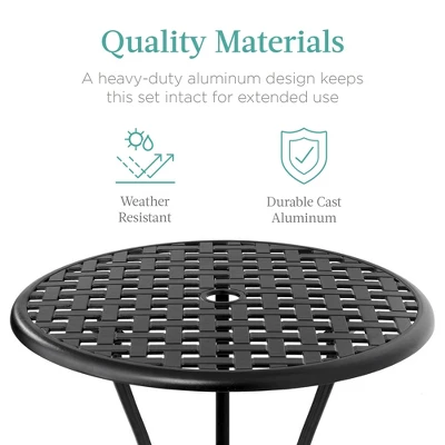 Best Choice Products 3-Piece Aluminum Patio Bistro Set W/ Umbrella Hole, 2 Chairs, Polyester Cushions - Black/Red