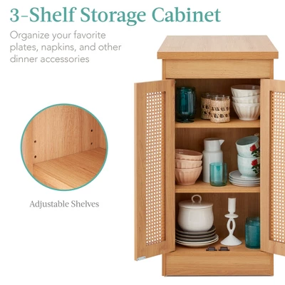 Best Choice Products 3-Piece Counter Height Rattan Dining Table Set W/ 3 Adjustable Storage Shelves, Cabinet Doors - Image 2