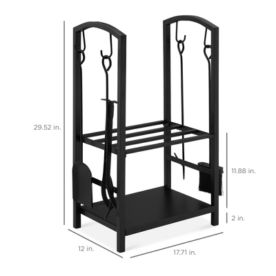 Best Choice Products 5-Piece Firewood Log Rack Holder Tools Set For Fireplace W/ Hook, Broom, Shovel, Tongs - Image 6