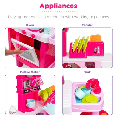 Best Choice Products Pretend Play Kitchen Toy Set For Kids With Water Vapor Teapot, 34 Accessories, Sounds - Image 2