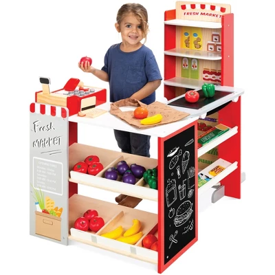 Best Choice Products Kids Pretend Play Grocery Store Wooden Supermarket Set W/ Chalkboard, Cash Register - Image 7