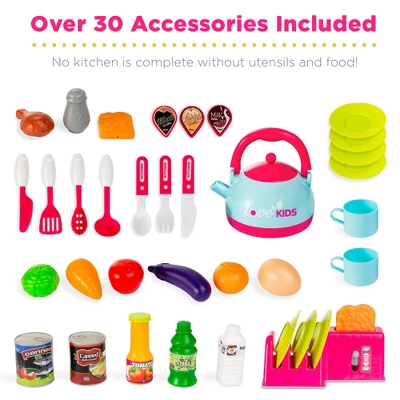 Best Choice Products Pretend Play Kitchen Toy Set For Kids With Water Vapor Teapot, 34 Accessories, Sounds - Image 4
