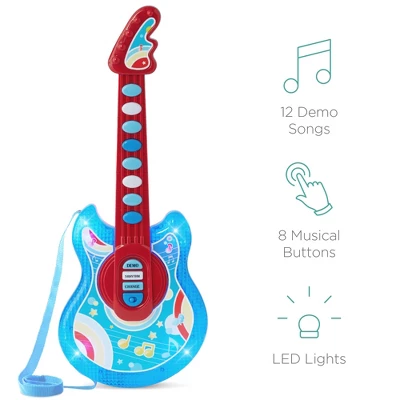 Best Choice Products 19in Kids Flash Guitar, Pretend Play Musical Instrument Toy For Toddlers W/ Mic, Stand - Blue - Image 3