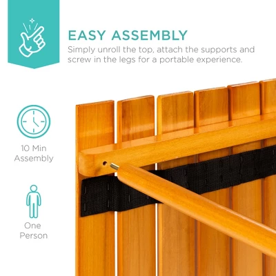 Best Choice Products 28x28in Foldable Indoor Outdoor Portable Wooden Table For Picnics, Camping, Beach W/ Carrying Case - Image 5