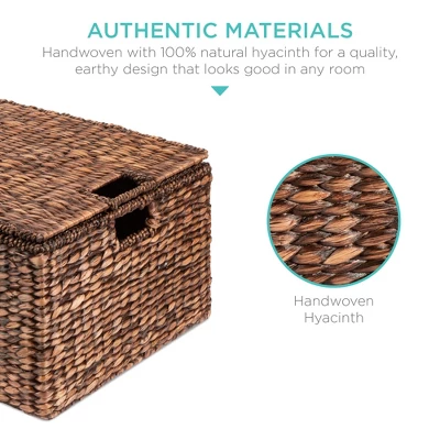 Best Choice Products Set Of 3 Large Multipurpose Hyacinth Storage Baskets W/ Insert Handles, Lid - 21", 20", 18" - Image 3