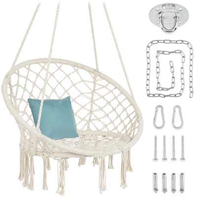 Best Choice Products Handwoven Cotton Macramé Hammock Hanging Chair Swing For Indoor & Outdoor Use W/ Backrest - Image 7
