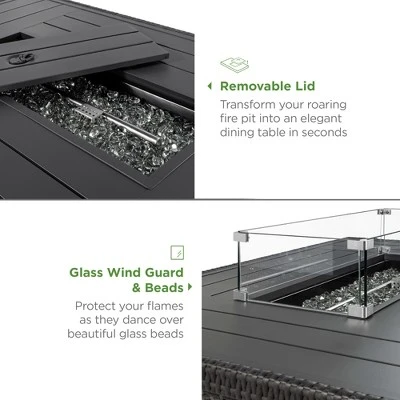 Best Choice Products 52in Wicker Propane Gas Fire Pit Table 50,000 BTU W/ Glass Wind Guard, Tank Holder, Cover - Image 4