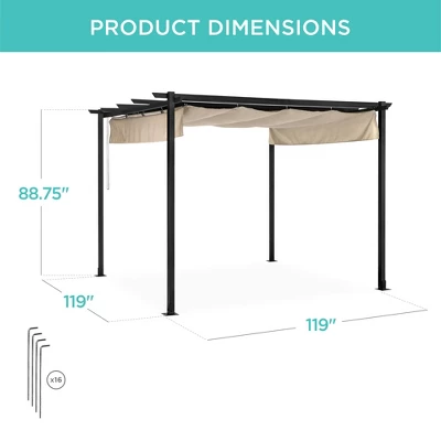 Best Choice Products 10x10ft Weather-Resistant Pergola, Patio Shelter W/ Retractable Sun Shade Canopy, Steel Frame - Image 6