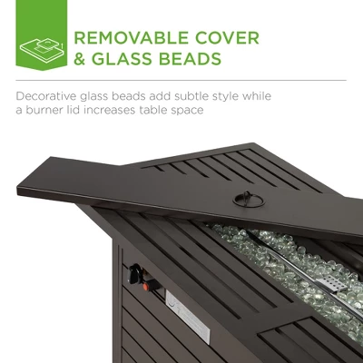 Best Choice Products 57in 50,000 BTU Rectangular Propane Aluminum Gas Fire Pit Table W/ Cover, Glass Beads - Image 3