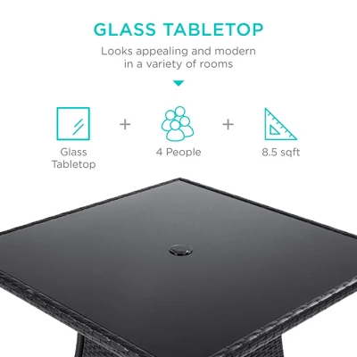 Best Choice Products 5-Piece Indoor Outdoor Wicker Patio Dining Table Furniture Set W/ Umbrella Cutout, 4 Chairs - Image 2