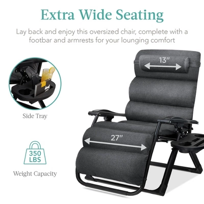 Best Choice Products Oversized Zero Gravity Chair, Folding Recliner W/ Removable Cushion, Side Tray - Image 3